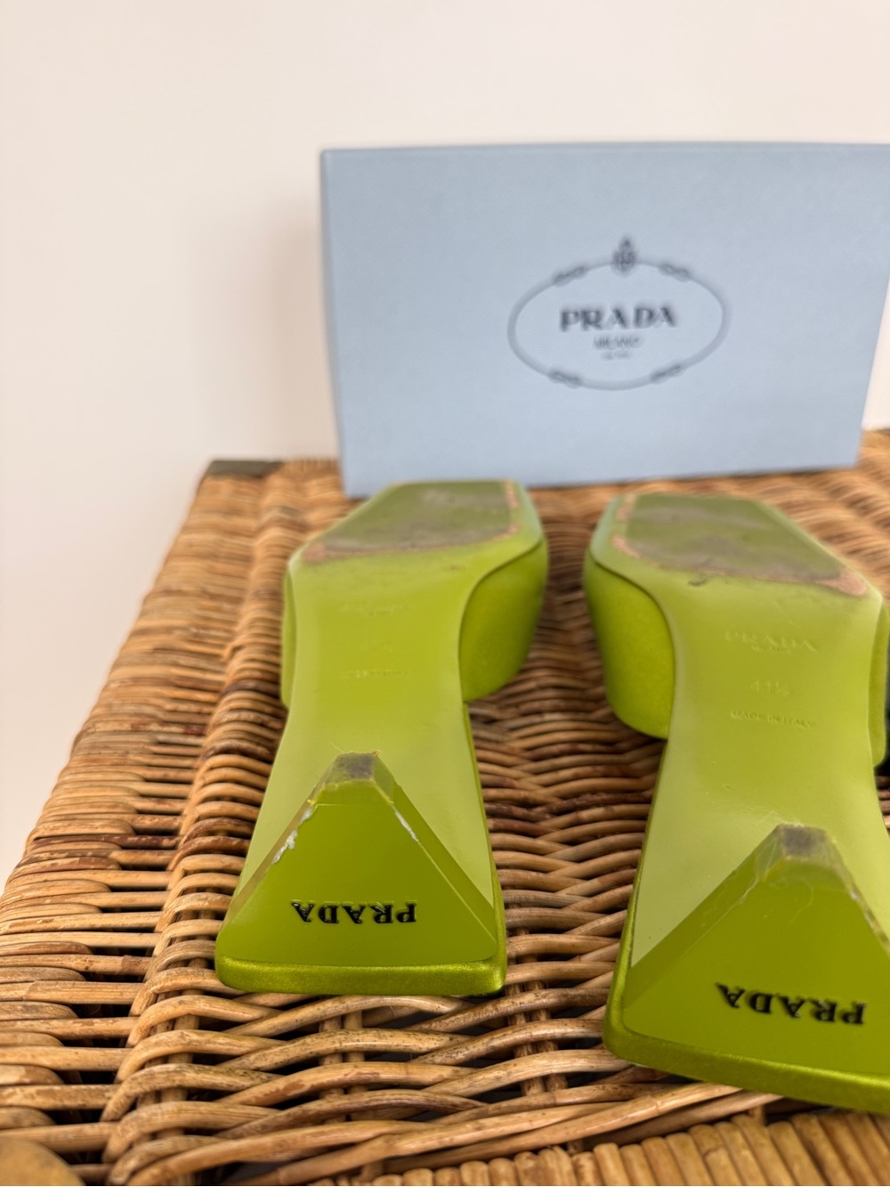 Prada Custom Made Satin Mules Triangle Heel Size 41.5 Green - Picture 6 of 8